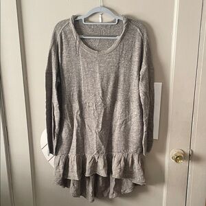 Free People Gray Ruffle Hem Sweater